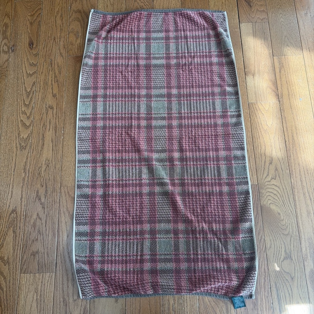 VTG Ralph Lauren bath towel Aragon Plaid Houndstooth Tartan Brown Red Tan Cotton - Picture 10 of 10